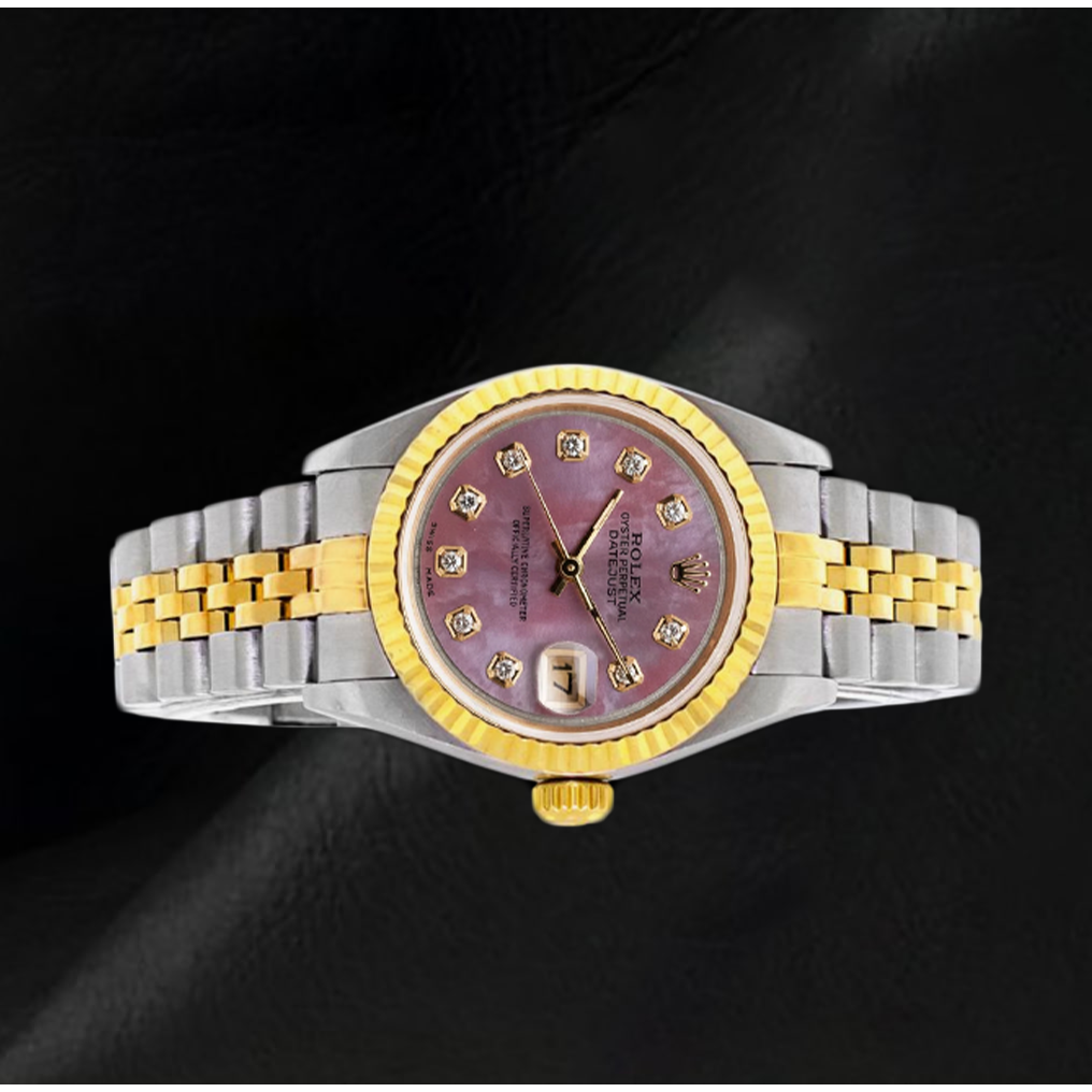 Rolex Datejust 26mm Mother Of Pearl Diamond Dial 2002 Year Two Tone Watch