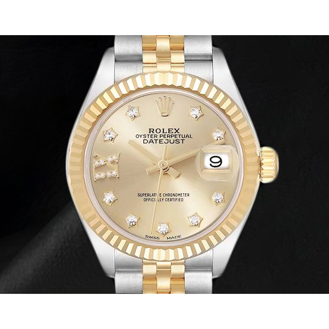Rolex Datejust 28 mm Champagne Diamond Dial Ladies Watch 279173