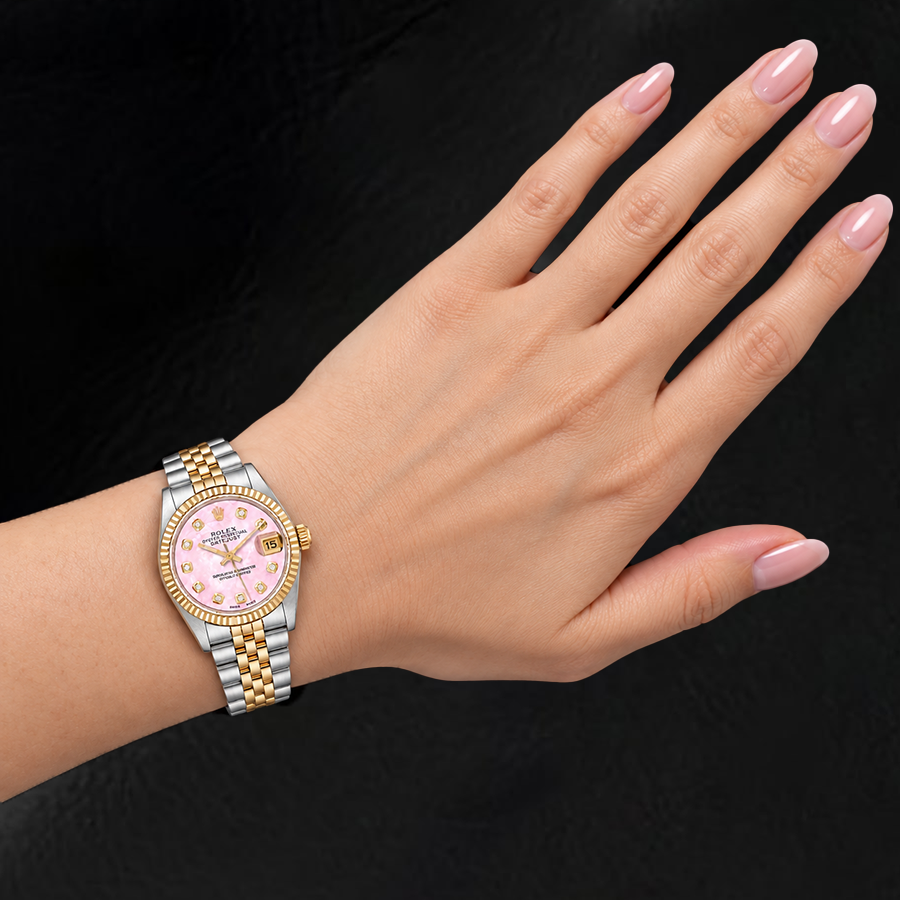 Rolex Datejust 31mm Pink Mother of Pearl Diamond Dial Two Tone Watch