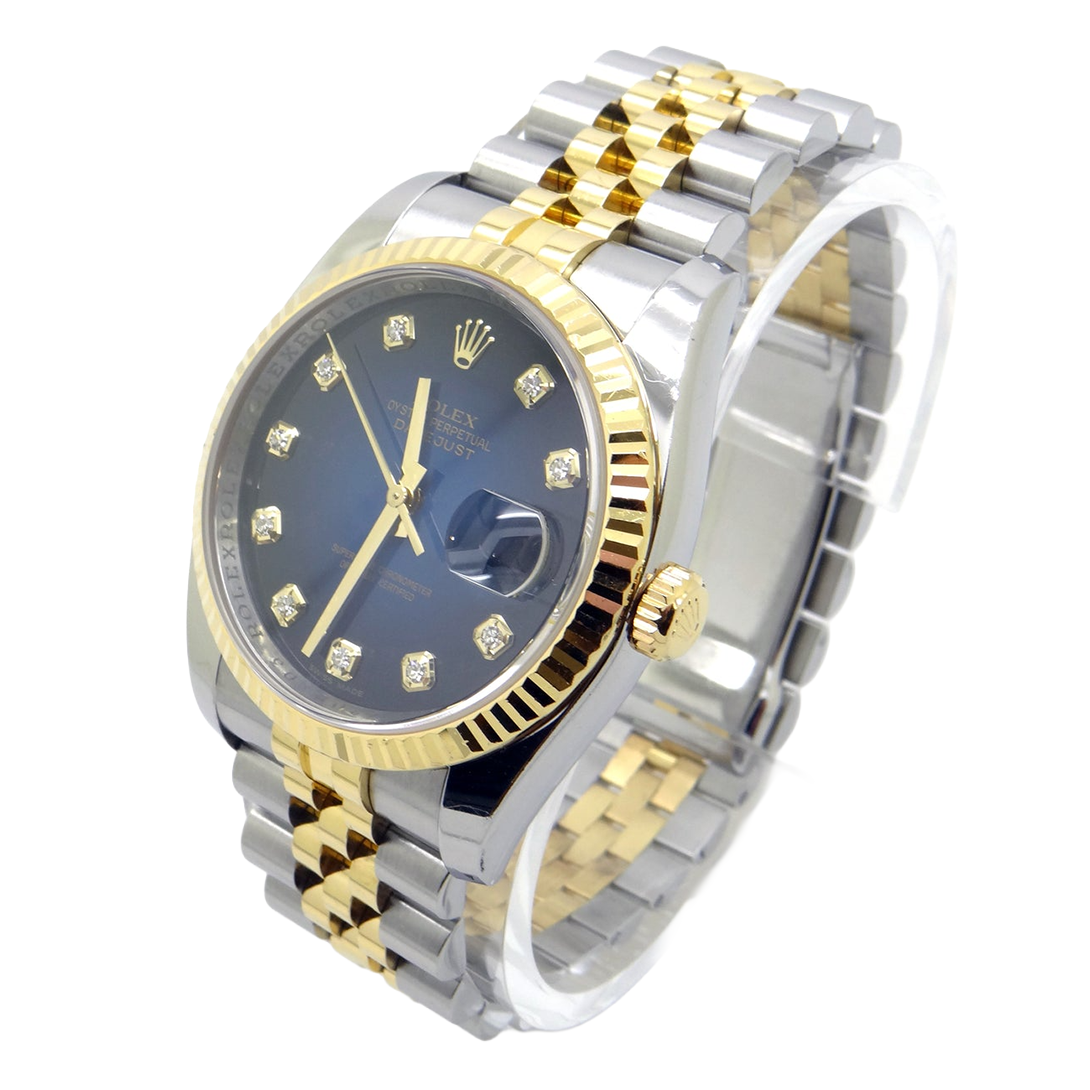 Rolex Datejust 36 Mm Men's Watch Diamond Dial Fluted Bezel QUICK SET