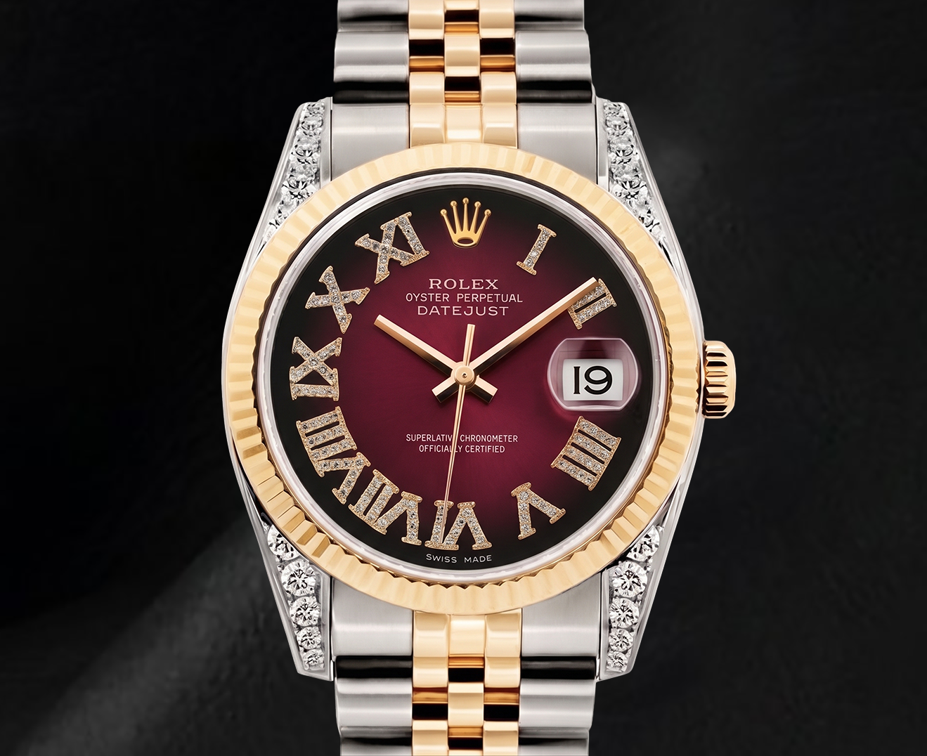 Rolex Datejust 36mm 16013 Red Roman Diamond Dial Two Tone Watch