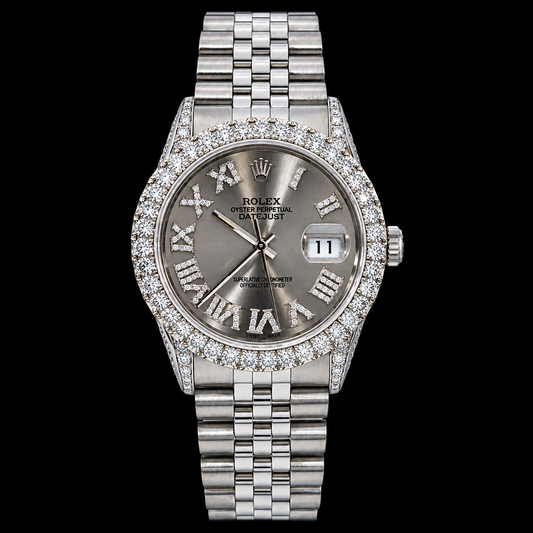 Rolex Datejust 16014 36mm Silver Roman Diamond Dial Stainless Steel Watch