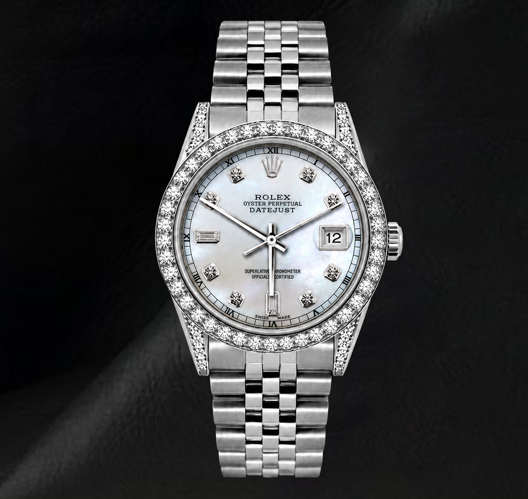 Rolex Datejust 36mm 16200 White Mother of Pearl Diamond Dial Stainless Steel Watch