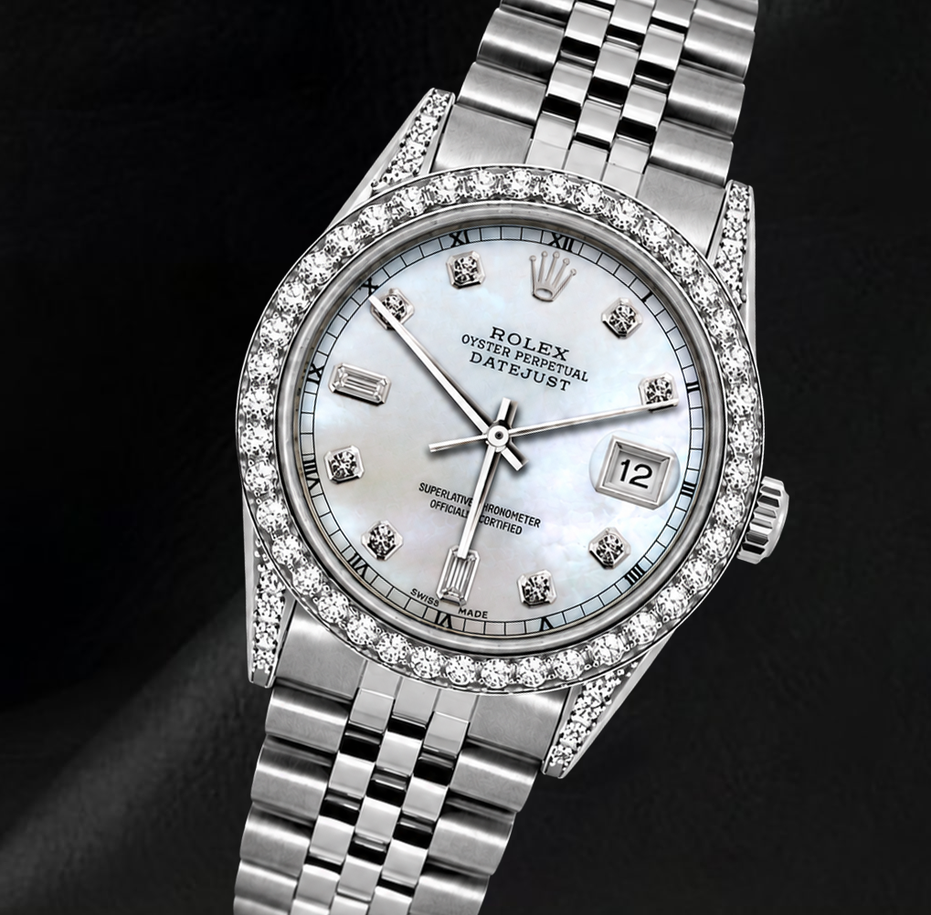 Rolex Datejust 36mm 16200 White Mother of Pearl Diamond Dial Stainless Steel Watch