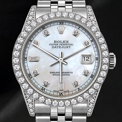 Rolex Datejust 36mm 16200 White Mother of Pearl Diamond Dial Stainless Steel Watch