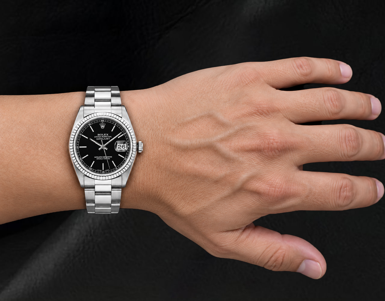 Rolex Datejust 36mm Black Stick Dial Oyster Bracelet Stainless Steel Watch