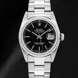 Rolex Datejust 36mm Black Stick Dial Oyster Bracelet Stainless Steel Watch