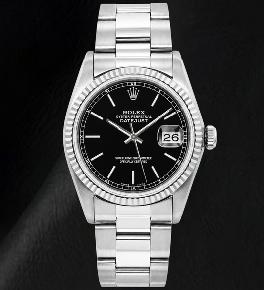 Rolex Datejust 36mm Black Stick Dial Oyster Bracelet Stainless Steel Watch
