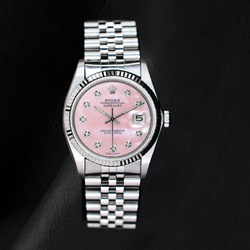 Rolex Datejust 36mm Pink Mother of Pearl Diamond Dial Stainless Steel