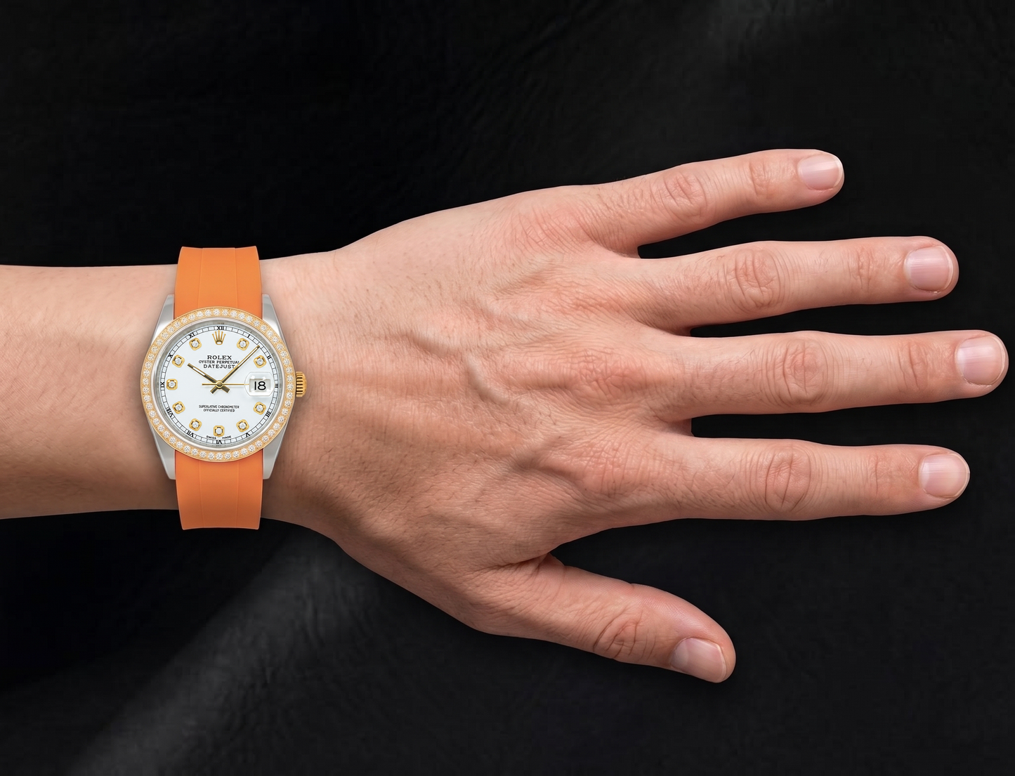 Rolex Datejust 16013 36mm White Diamond Dial Orange Rubber Strap Watch