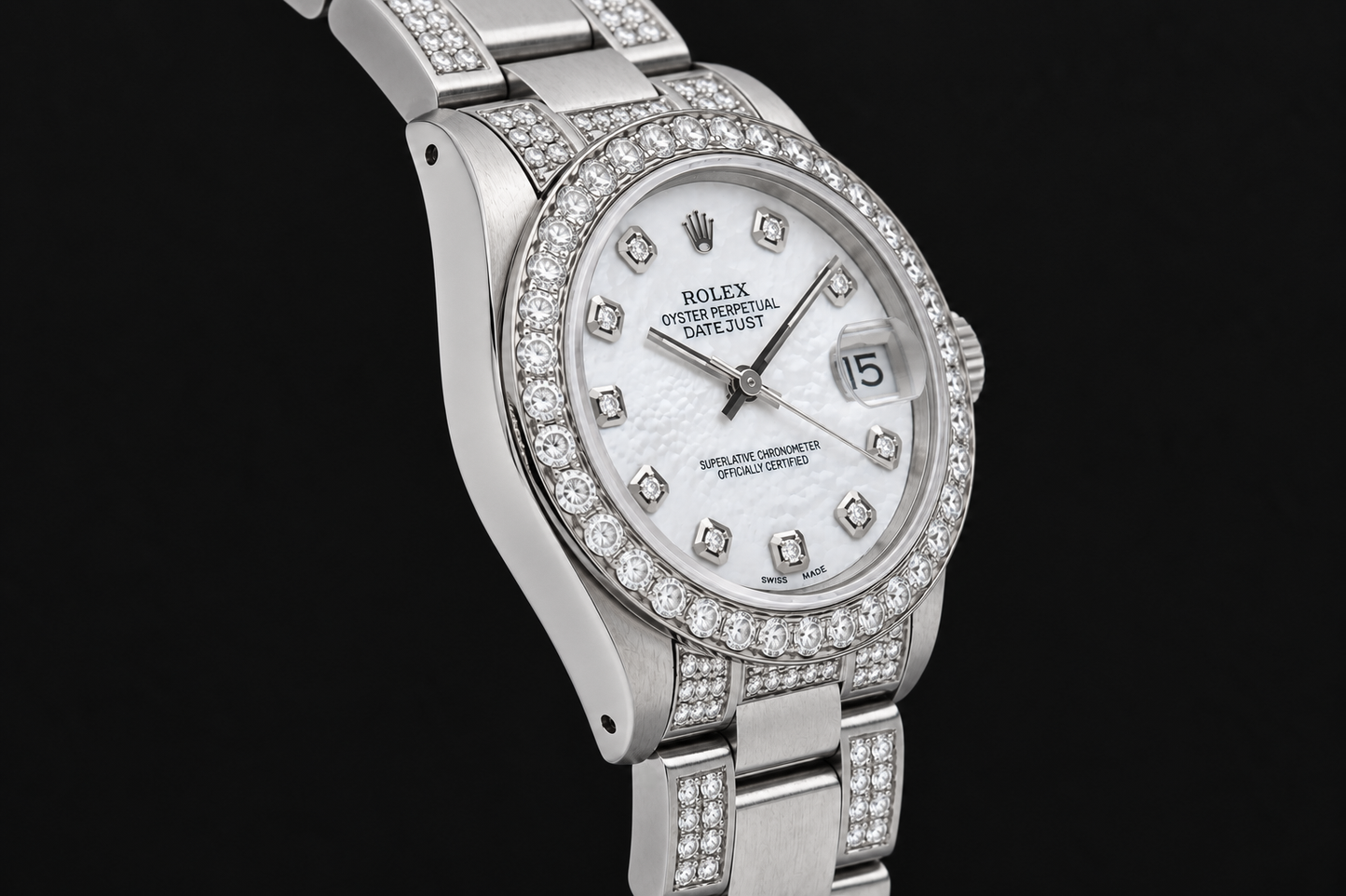 Rolex Datejust 68240 31 mm White Mother Of Pearl Diamond Dial Stainless Steel Watch