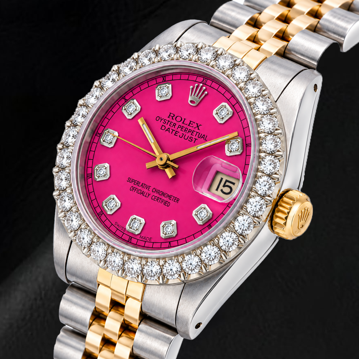 Rolex Datejust 68273 31mm Pink Diamond Dial Diamond Two Tone Watch