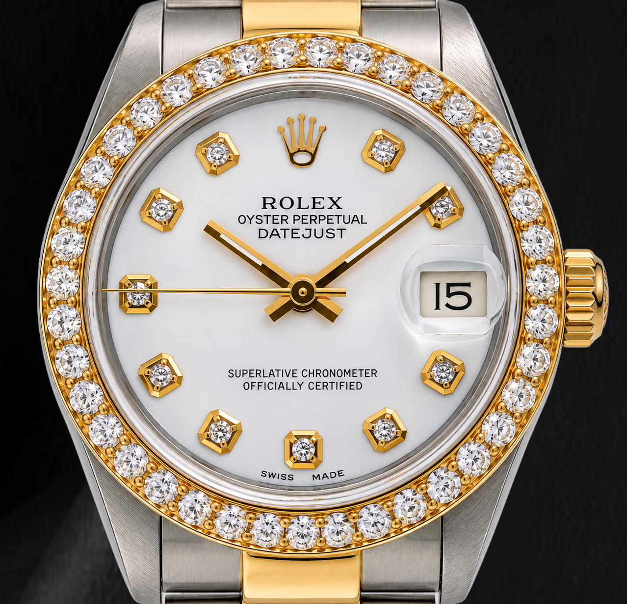 Rolex Datejust 68273 31mm White Diamond Dial Two Tone Watch