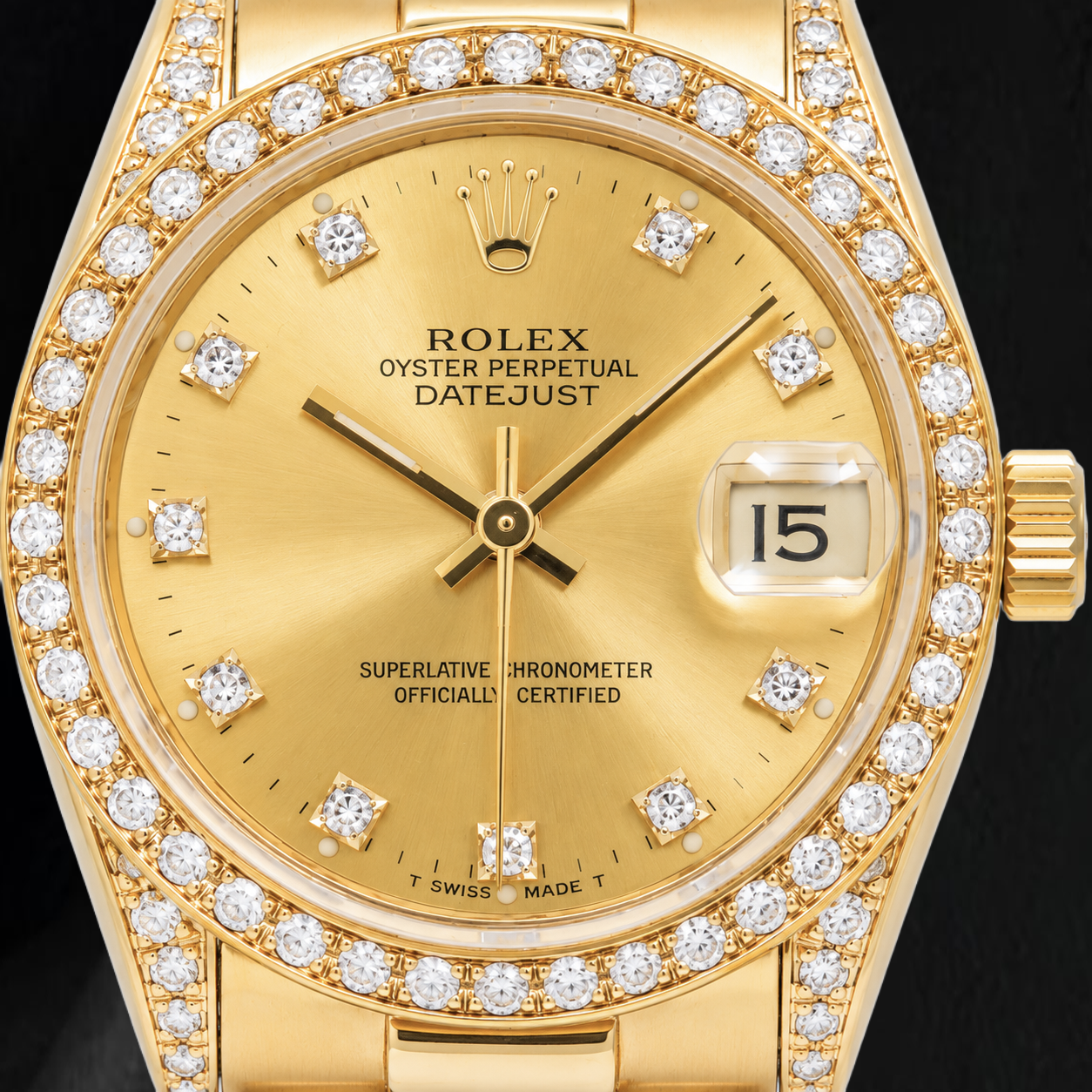 Rolex Datejust 68278 31mm Champagne Diamond Dial Presidential Bracelet Yellow Gold Watch