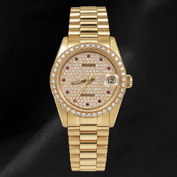 Rolex Datejust 68278 31mm Diamond Paved Dial President Bracelet Watch 18K