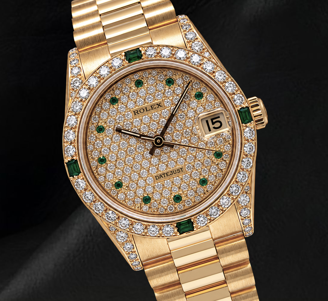 Rolex Datejust 68278 31mm Diamond Paved Dial Yellow Gold 18K Watch