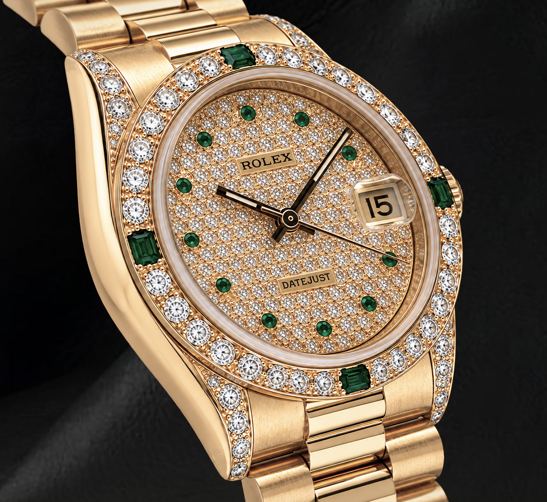 Rolex Datejust 68278 31mm Diamond Paved Dial Yellow Gold 18K Watch