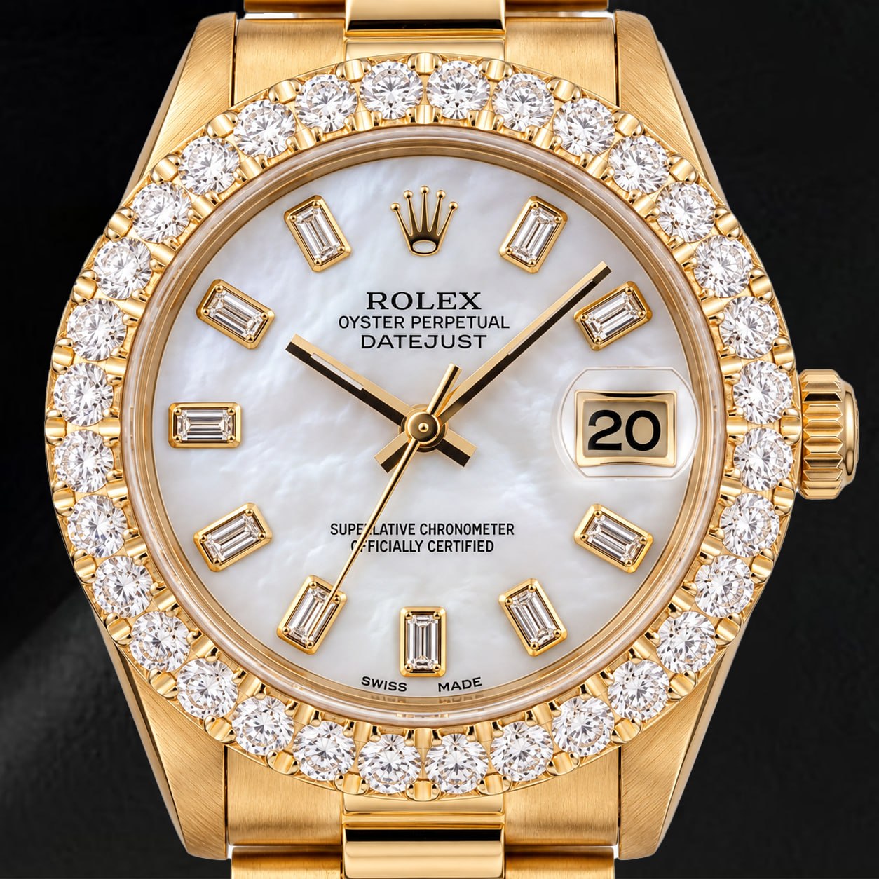Rolex Datejust 6827 31mm White Mother of Pearl Diamond Dial Yellow Gold Watch