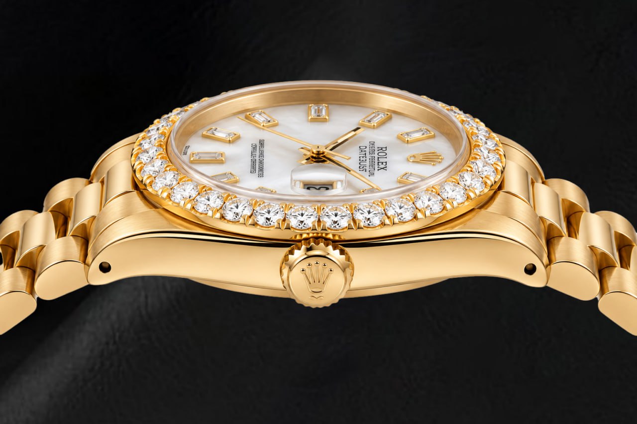Rolex Datejust 6827 31mm White Mother of Pearl Diamond Dial Yellow Gold Watch