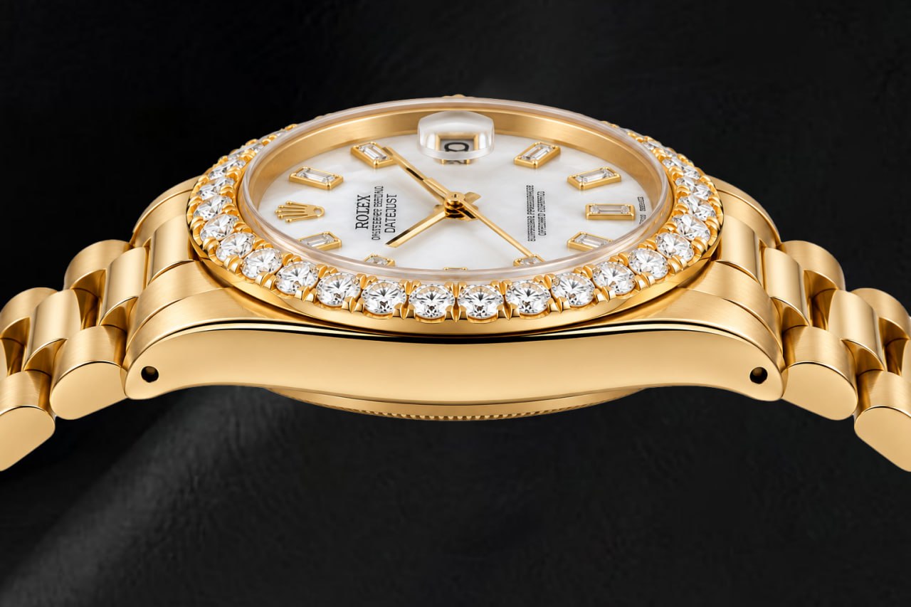 Rolex Datejust 6827 31mm White Mother of Pearl Diamond Dial Yellow Gold Watch