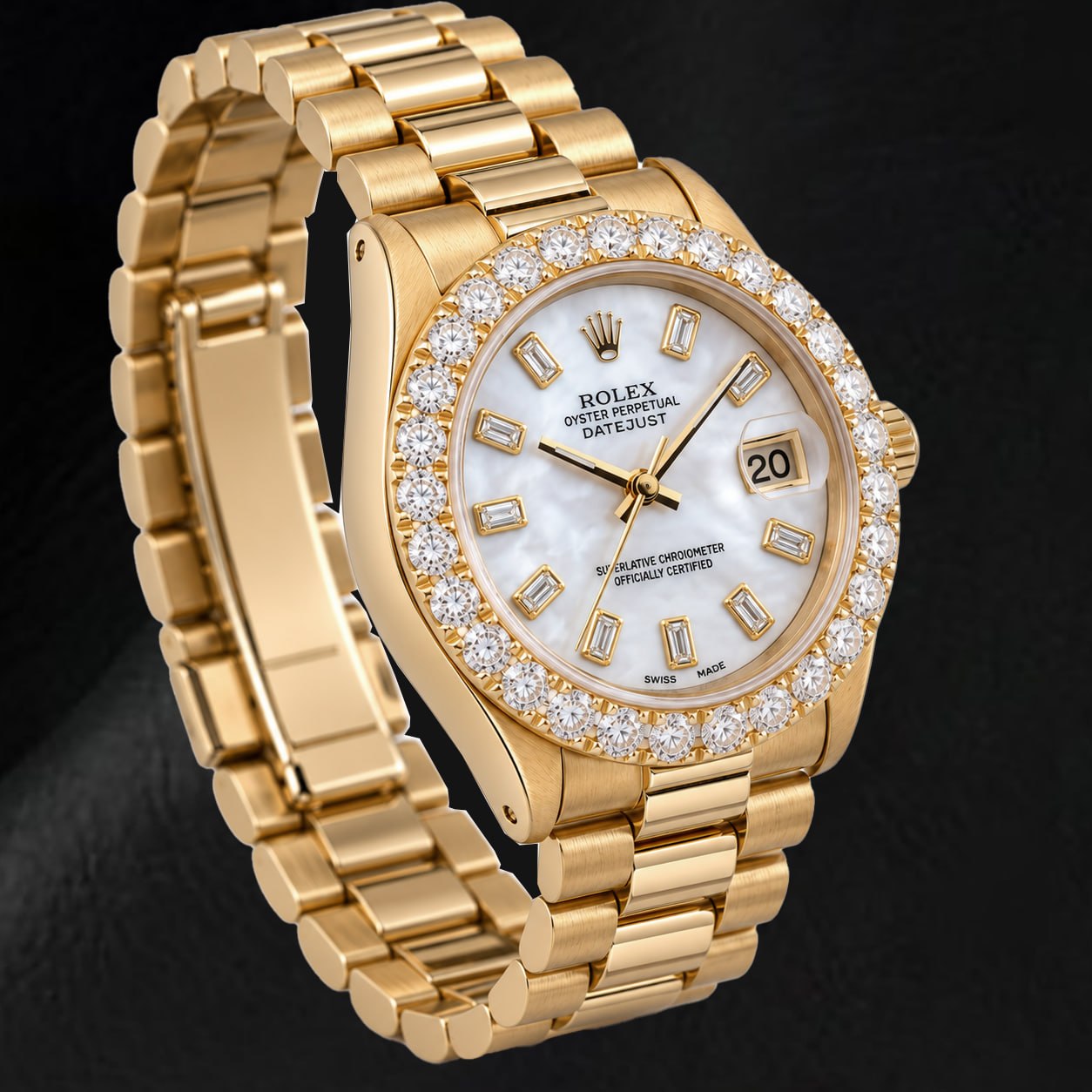 Rolex Datejust 6827 31mm White Mother of Pearl Diamond Dial Yellow Gold Watch