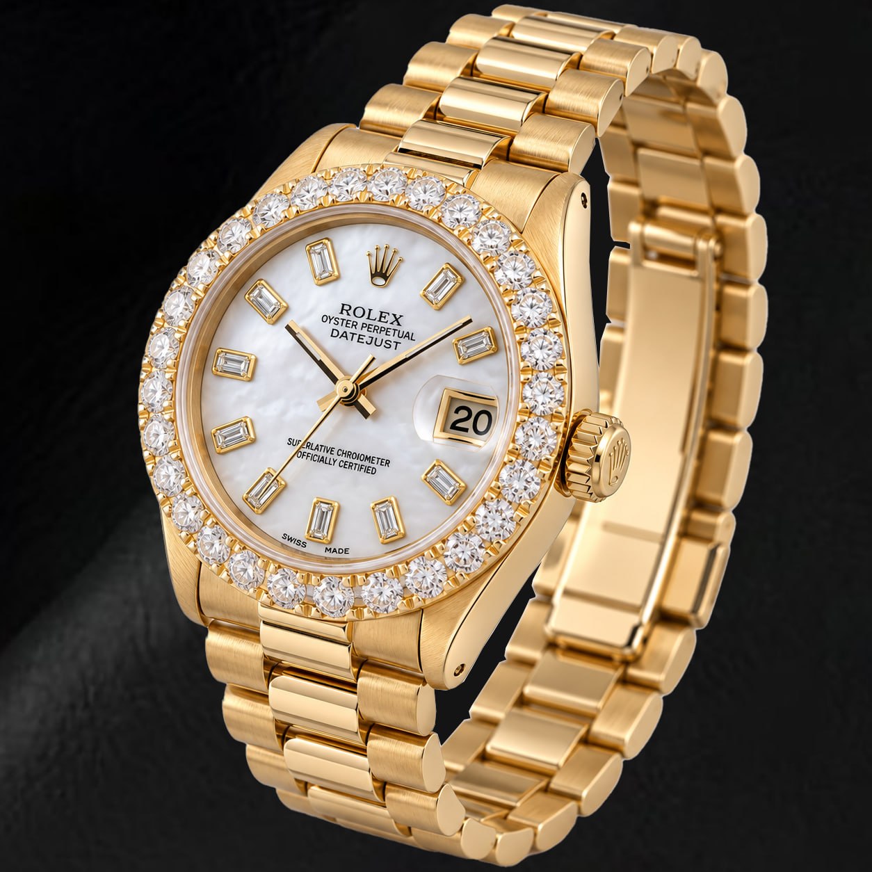 Rolex Datejust 6827 31mm White Mother of Pearl Diamond Dial Yellow Gold Watch