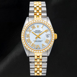 Rolex Datejust 6827 31mm Blue Roman Diamond Dial Two Tone Jubilee Bracelet Watch