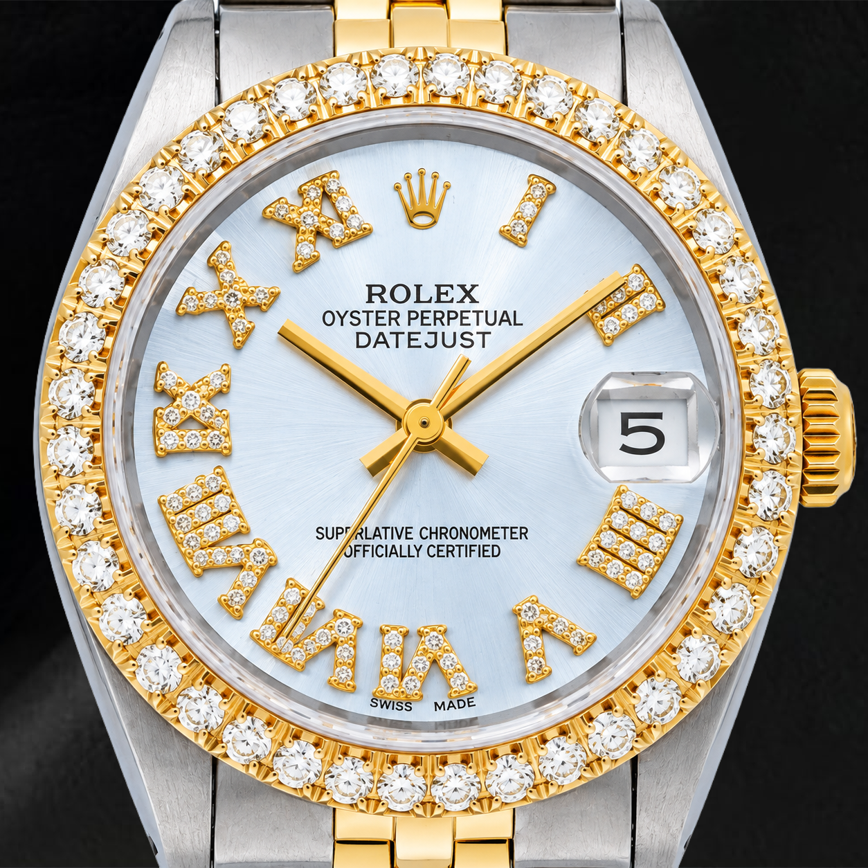 Rolex Datejust 6827 31mm Blue Roman Diamond Dial Two Tone Jubilee Bracelet Watch