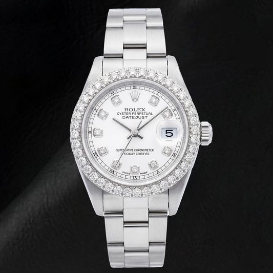 Rolex Datejust 69160 26mm White Mother of Pearl Diamond Dial Stainless Steel Watch