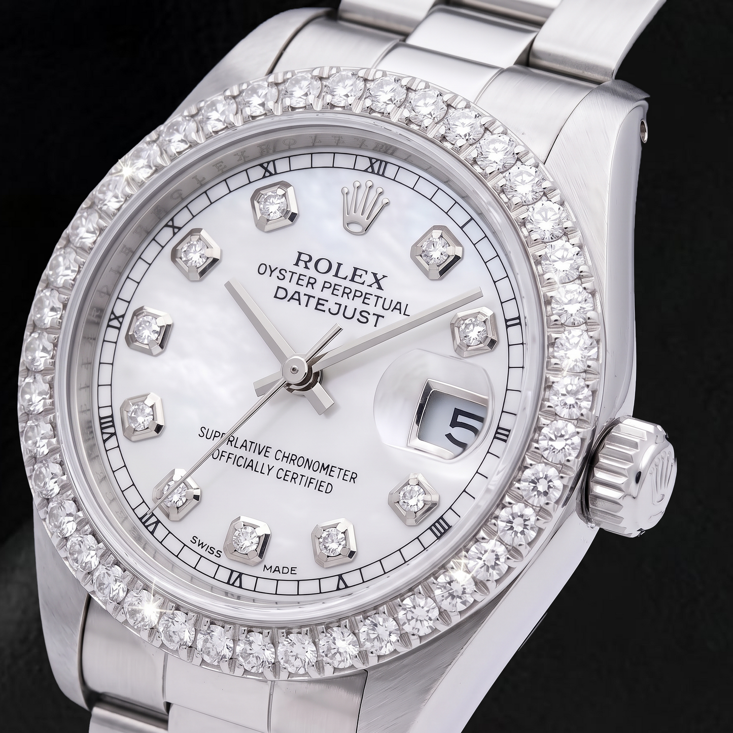 Rolex Datejust 69160 26mm White Mother of Pearl Diamond Dial Stainless Steel Watch