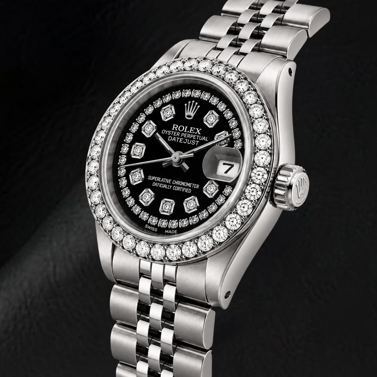 Rolex Datejust 6916 26mm Black String Diamond Dial Stainless Steel Watch