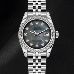 Rolex Datejust 6916 26mm Black Mother of Pearl Diamond Dial Stainless Steel Watch