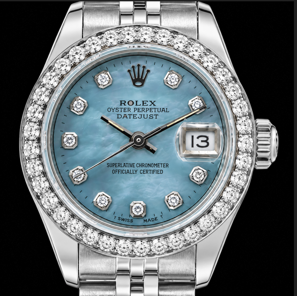 Rolex Datejust 6916 26mm Blue Mother of Pearl Diamond Dial Stainless Steel Watch