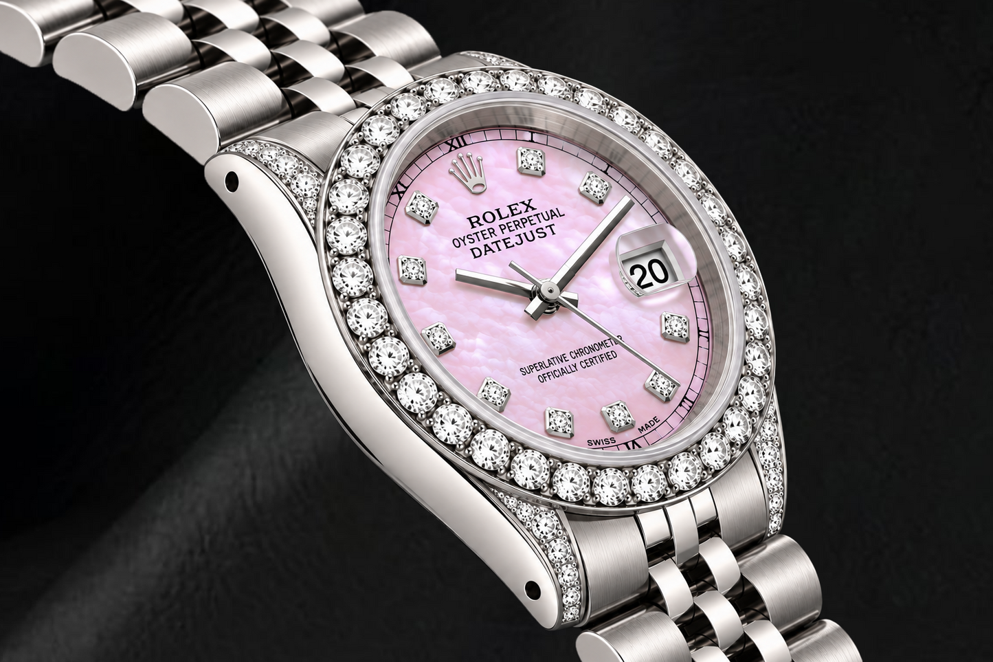 Rolex Datejust 6916 26mm Pink Mother of Pearl Diamond Dial Stainless Steel Watch