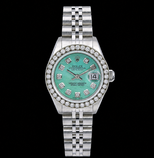 Rolex Datejust 6916 26mm Turquoise Mother of Pearl Diamond Dial Stainless Steel Watch