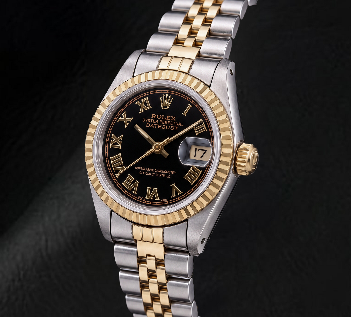 Rolex Datejust 69173 26mm Black Roman Dial Two Tone Watch