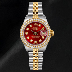Rolex Datejust 69173 26mm Red Diamond Dial Two Tone Jubilee Bracelet Watch