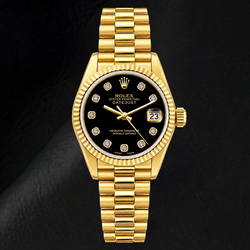 Rolex Datejust 69178 26mm Black Diamond Dial Yellow Gold Watch