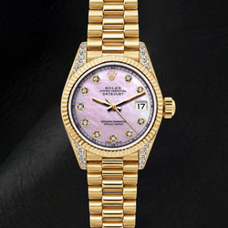 Rolex Datejust 69178 26mm Pink Mother of Pearl Diamond Dial Yellow Gold Watch
