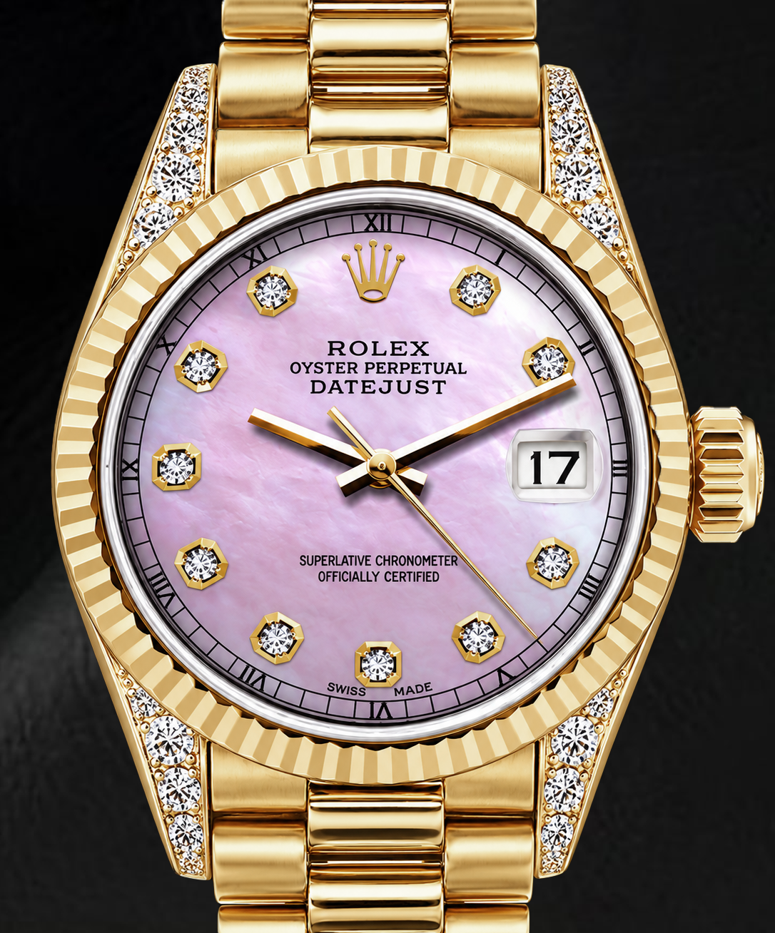 Rolex Datejust 69178 26mm Pink Mother of Pearl Diamond Dial Yellow Gold Watch