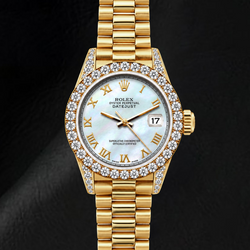 Rolex Datejust 69178 26mm White Mother of Pearl Roman Dial Yellow Gold Watch
