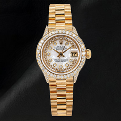 Rolex Datejust 69178 26mm White Mother of Pearl String Diamond Dial Yellow Gold President Bracelet Watch