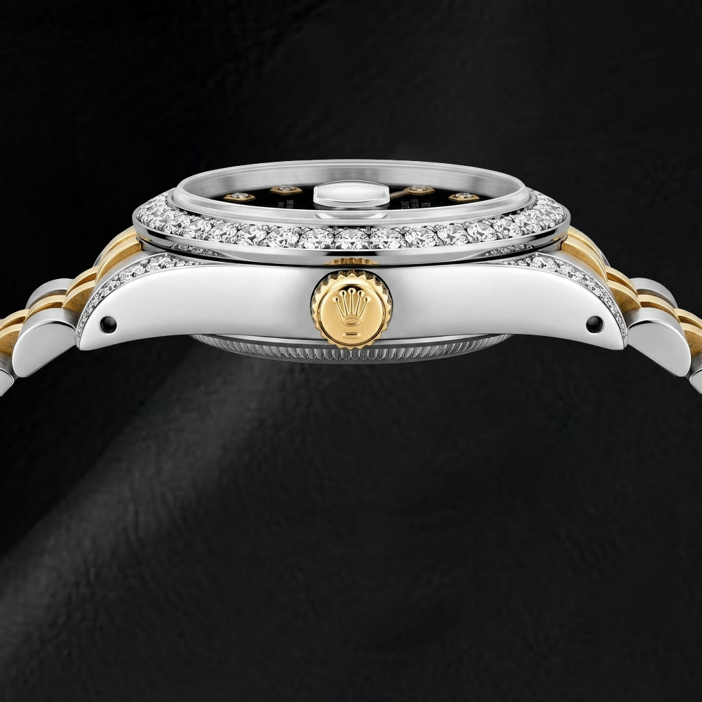 Rolex Datejust 6917 26mm Black String Diamond Dial Two Tone Watch