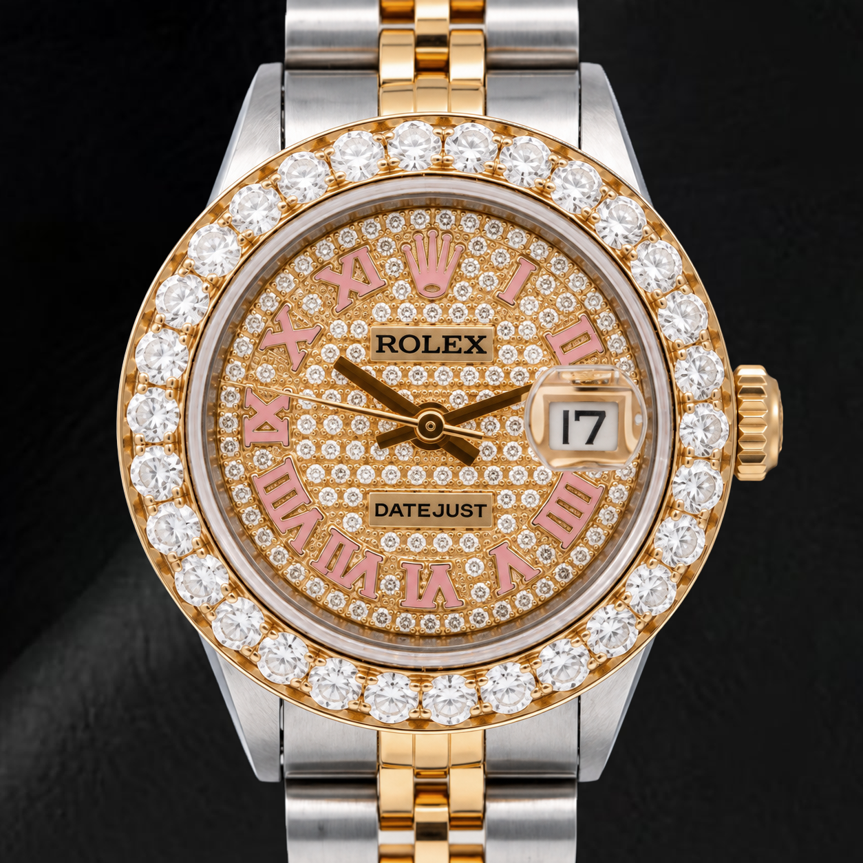 Rolex Datejust 6917 26mm Roman Paved Diamond Dial Two Tone Watch