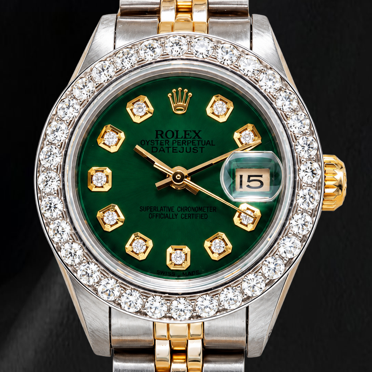 Rolex Datejust 6917 26mm Green Diamond Dial Stainless Steel Diamond Bezel Two Tone Watch
