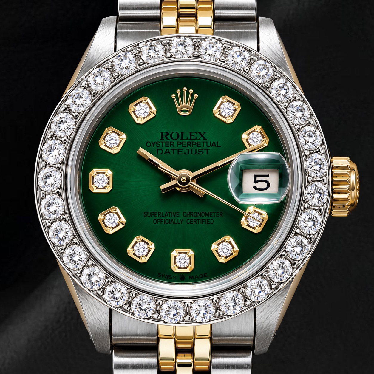 Rolex Datejust 6917 26mm Green Diamond Dial Two Tone Jubilee Bracelet Watch