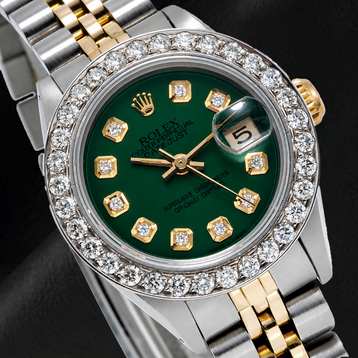 Rolex Datejust 6917 26mm Green Diamond Dial Two Tone Jubilee Bracelet Watch