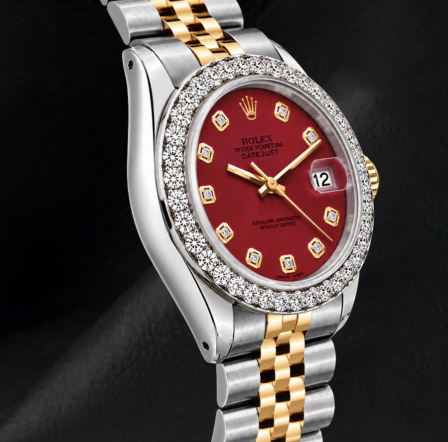 Rolex Datejust 6917 26mm Red Diamond Dial Diamond Bezel Two Tone Watch