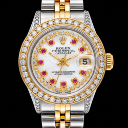 Rolex Datejust 6917 26mm White Mother of Pearl Diamond Dial Two Tone Gold Jubilee Bracelet Watch
