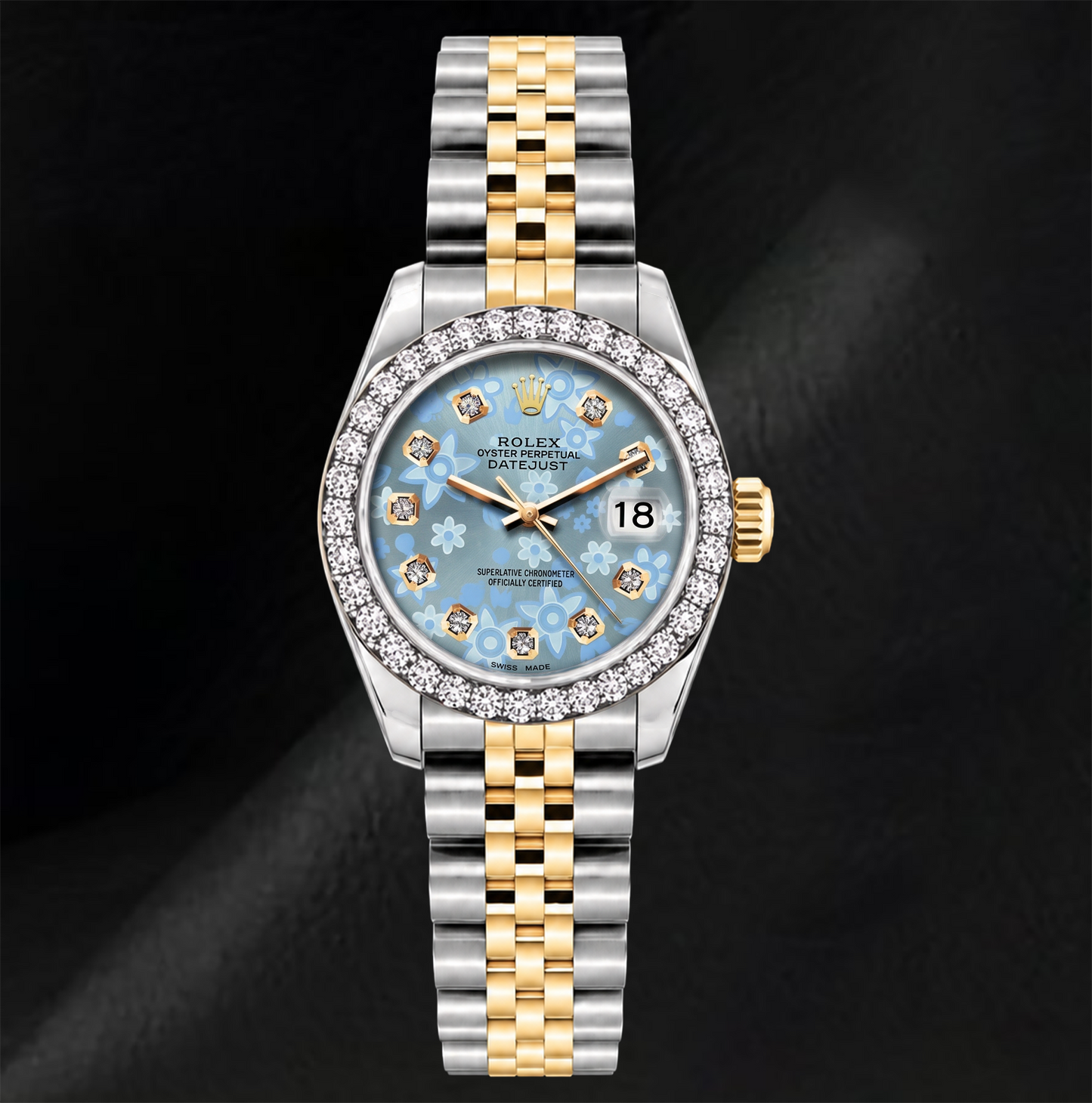 Rolex Datejust 6917 Ice Blue Floral Diamond Dial 26mm Two Tone Watch